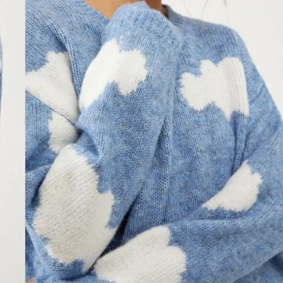 Anthropologie Little Lies Cassie Cloud Sweater Blue Gray Marled Crewneck RARE - Picture 9 of 16